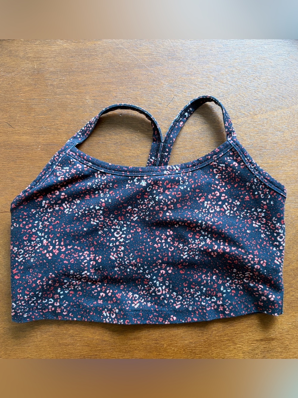Beyond Yoga Slim Racerback Crop Tank Black with Pink/Red Leopard Print Size S